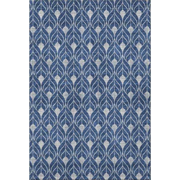 3' X 5' Navy Blue And Gray Geometric Washable Area Rug With UV Protection