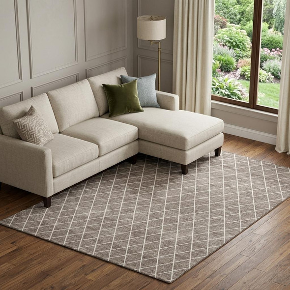 8' X 10' Taupe And Ivory Geometric Washable Area Rug With UV Protection