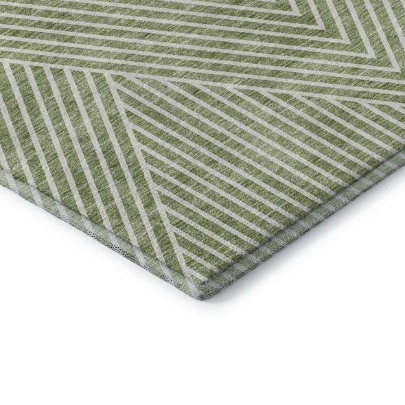 9' X 12' Artichoke Green And Ivory Geometric Washable Area Rug With UV Protection
