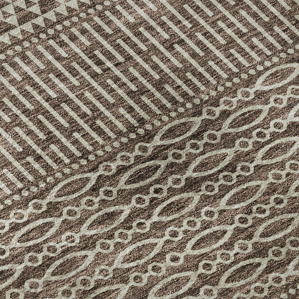 9' X 12' Brown And Beige Striped Washable Area Rug With UV Protection