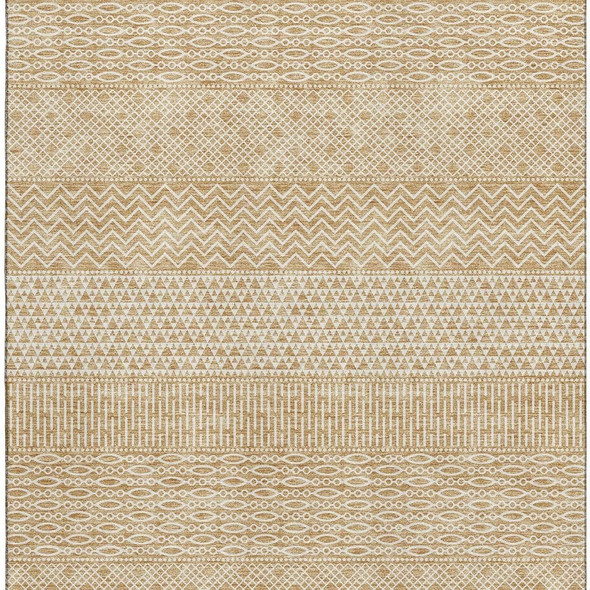 5' X 8' Gold And Ivory Striped Washable Area Rug With UV Protection