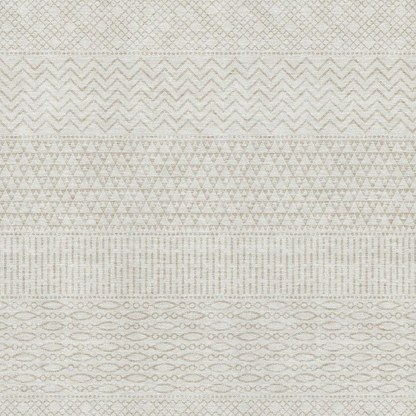 5' X 8' Ivory And Beige Striped Washable Area Rug With UV Protection