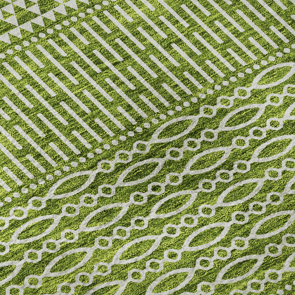 5' X 8' Lime Green And Ivory Striped Washable Area Rug With UV Protection