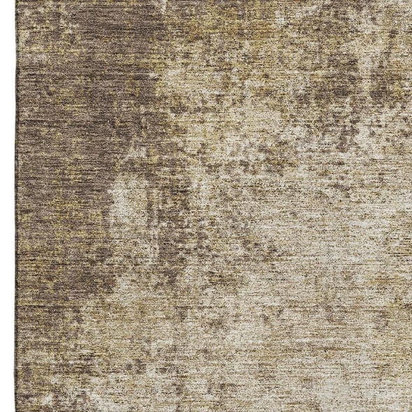 10' X 14' Brown And Beige Abstract Washable Area Rug With UV Protection