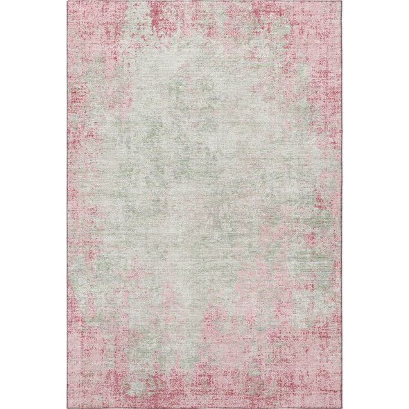 5' X 8' Pink And Ivory Abstract Washable Area Rug With UV Protection