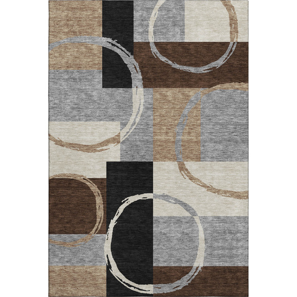 3' X 5' Pewter Gray And Black Geometric Washable Area Rug With UV Protection