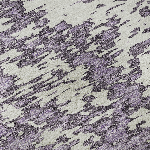 8' Lavender And Ivory Abstract Washable Round Rug With UV Protection