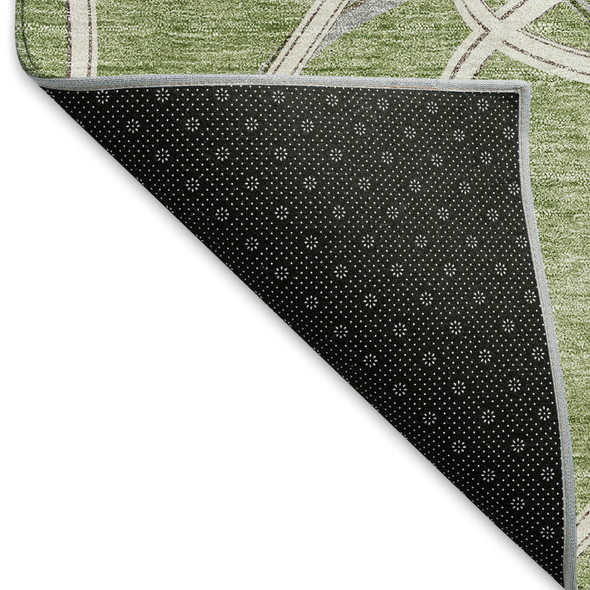 10' X 14' Artichoke Green And Ivory Geometric Washable Area Rug With UV Protection