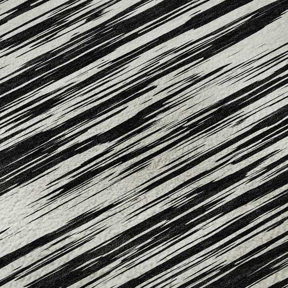 8' Black And Ivory Striped Washable Round Rug With UV Protection