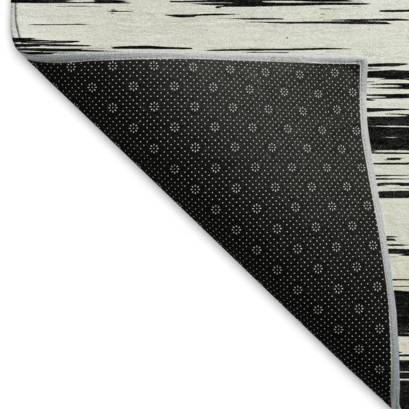 9' X 12' Black And Ivory Striped Washable Area Rug With UV Protection