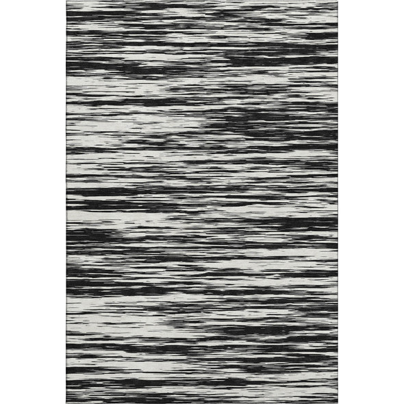 10' X 14' Black And Ivory Striped Washable Area Rug With UV Protection