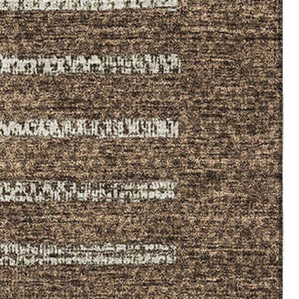 3' X 5' Chocolate Beige And Gold Striped Washable Area Rug With UV Protection