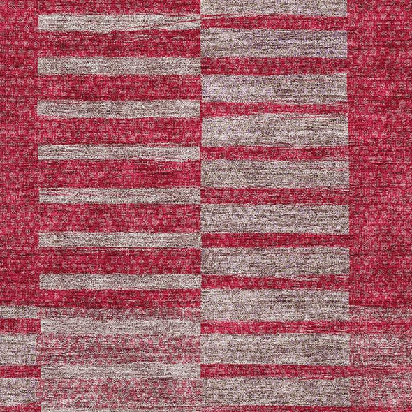 9' X 12' Burgundy And Gray Striped Washable Area Rug With UV Protection