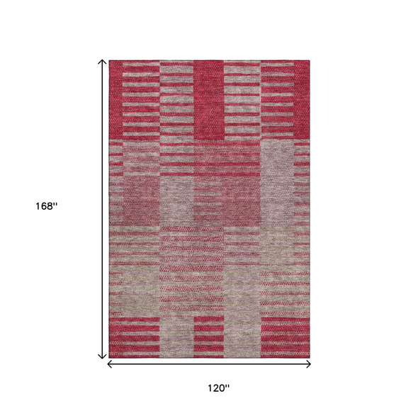 10' X 14' Burgundy And Gray Striped Washable Area Rug With UV Protection