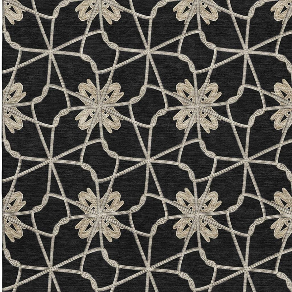 3' X 5' Black Khaki And Beige Geometric Washable Area Rug With UV Protection