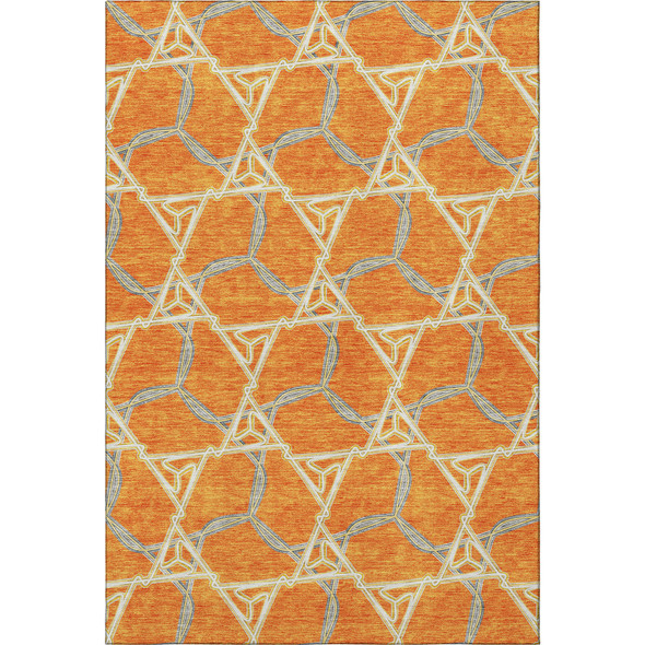 8' X 10' Orange Ivory And Blue Geometric Washable Area Rug With UV Protection