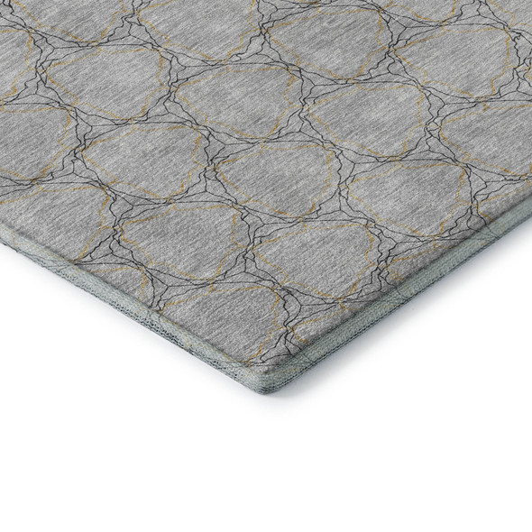 5' X 8' Gray And Gold Geometric Washable Area Rug With UV Protection