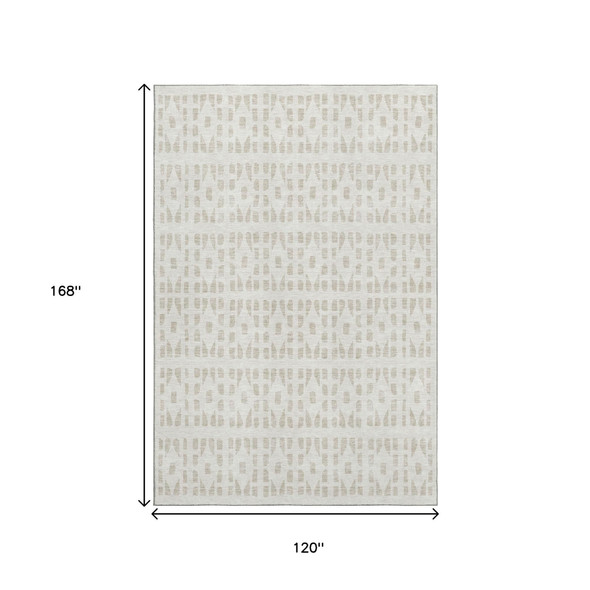 10' X 14' Ivory And Beige Geometric Washable Area Rug With UV Protection
