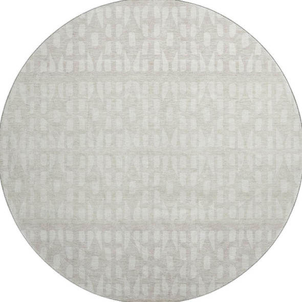 8' Ivory And Beige Geometric Washable Round Rug With UV Protection