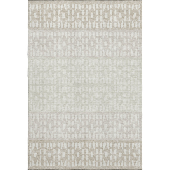 8' X 10' Ivory And Beige Geometric Washable Area Rug With UV Protection