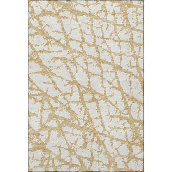 3' X 5' Gold And Ivory Abstract Washable Area Rug With UV Protection