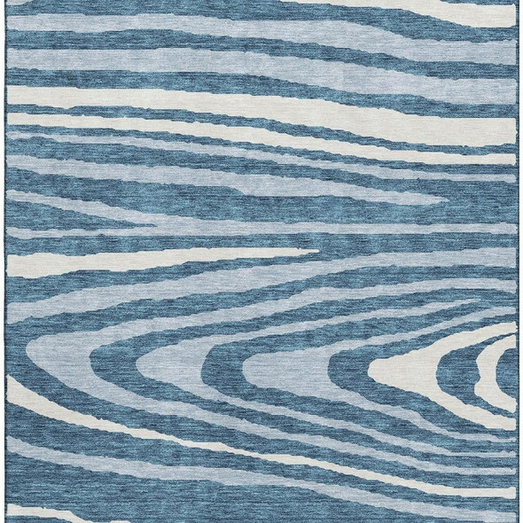 3' X 5' Navy Blue And Ivory Woodland Lodge Washable Area Rug With UV Protection