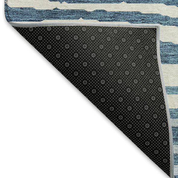9' X 12' Navy Blue And Ivory Woodland Lodge Washable Area Rug With UV Protection