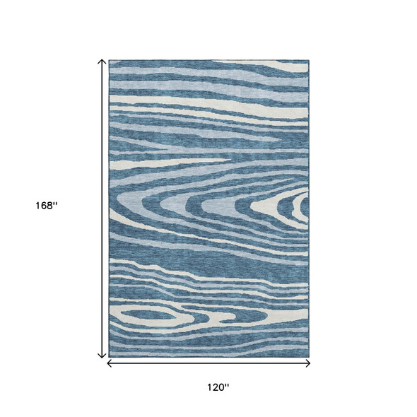 10' X 14' Navy Blue And Ivory Woodland Lodge Washable Area Rug With UV Protection