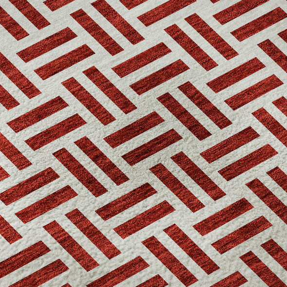 9' X 12' Red And Ivory Geometric Washable Area Rug With UV Protection