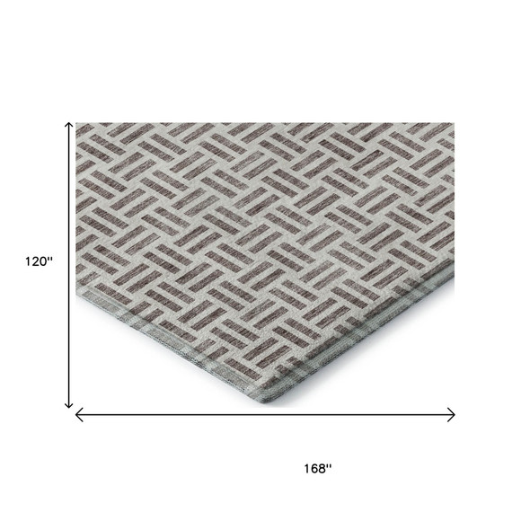 10' X 14' Taupe And Ivory Geometric Washable Area Rug With UV Protection