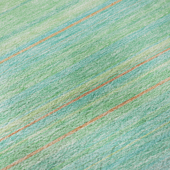 5' X 8' Aqua Yellow And Peach Striped Washable Area Rug With UV Protection