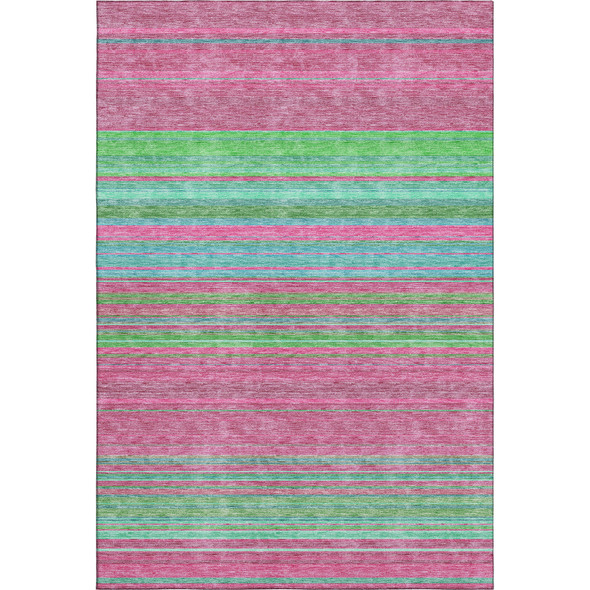 10' X 14' Blush Green And Blue Striped Washable Area Rug With UV Protection