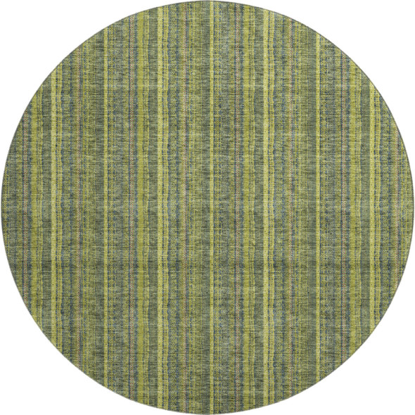8' Olive Green And Navy Blue Striped Washable Round Rug With UV Protection
