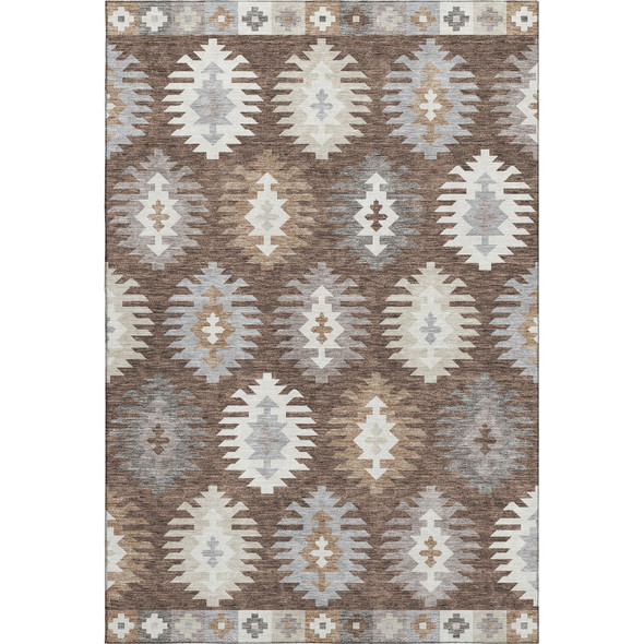 9' X 12' Brown Taupe And Ivory Southwestern Washable Area Rug With UV Protection