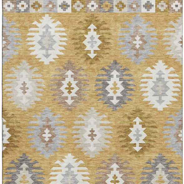 8' X 10' Gold Gray And Silver Southwestern Washable Area Rug With UV Protection