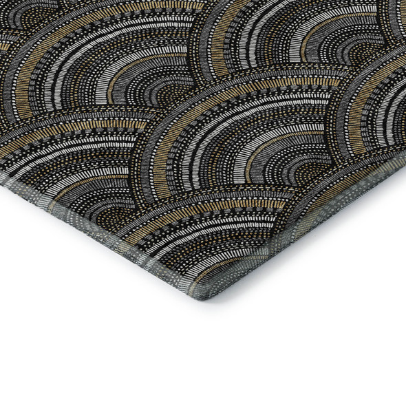 9' X 12' Black Gray And Gold Geometric Washable Area Rug With UV Protection