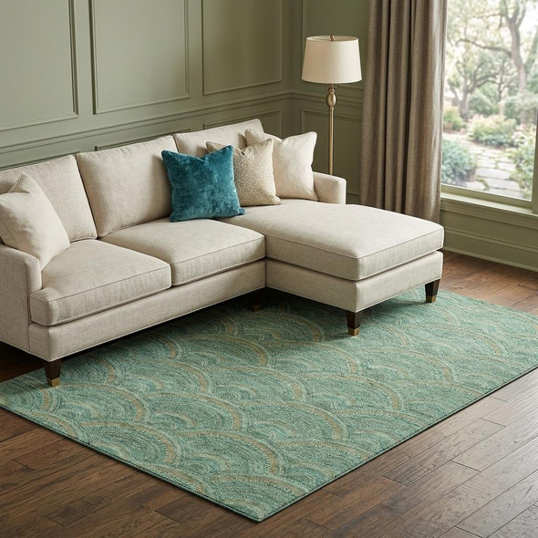 9' X 12' Sage And Peach Geometric Washable Area Rug With UV Protection