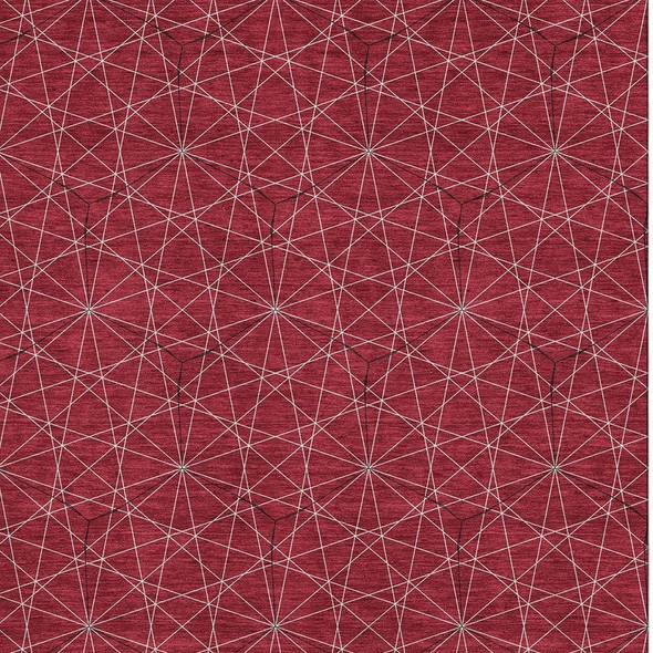 5' X 8' Red And Ivory Geometric Washable Area Rug With UV Protection