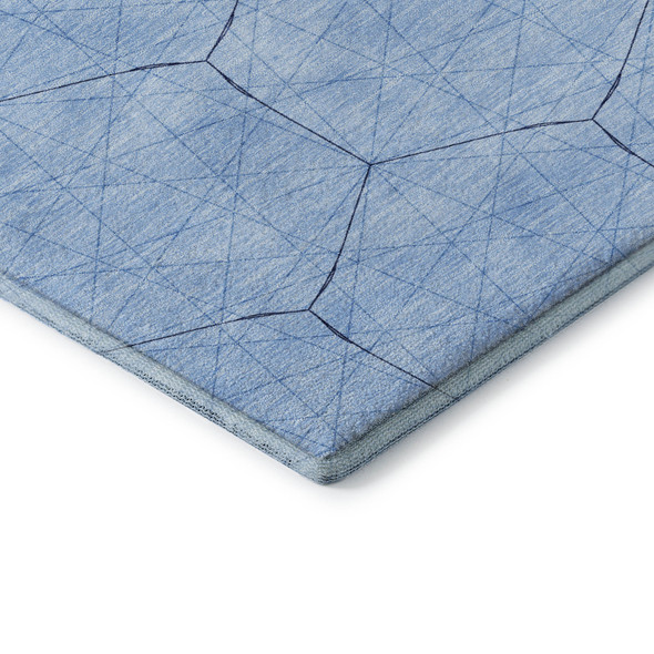 9' X 12' Sky Blue And Denim Blue Geometric Washable Area Rug With UV Protection