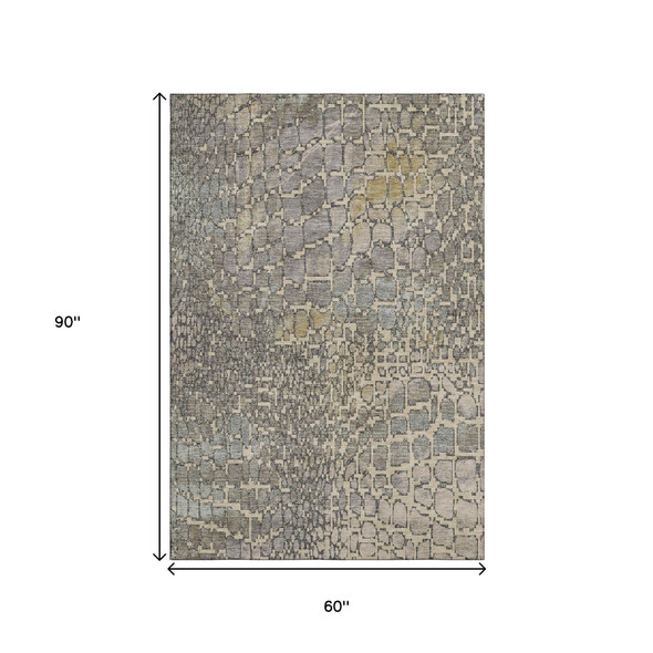 5' X 8' Beige Taupe And Ivory Abstract Geometric Washable Area Rug With UV Protection