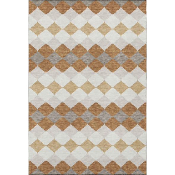 3' X 5' Copper Beige And Ivory Geometric Washable Area Rug With UV Protection