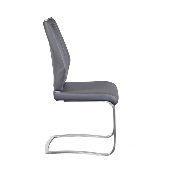 Set of Two Gray and Silver Upholstered Leather Dining Side Chairs