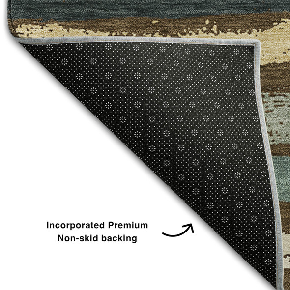 8' Brown Gold And Ivory Striped Washable Round Rug With UV Protection