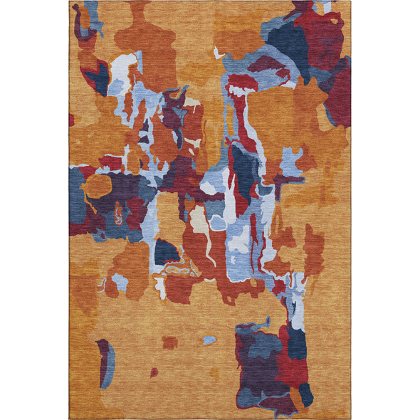 3' X 5' Copper Blue And Orange Abstract Washable Area Rug With UV Protection