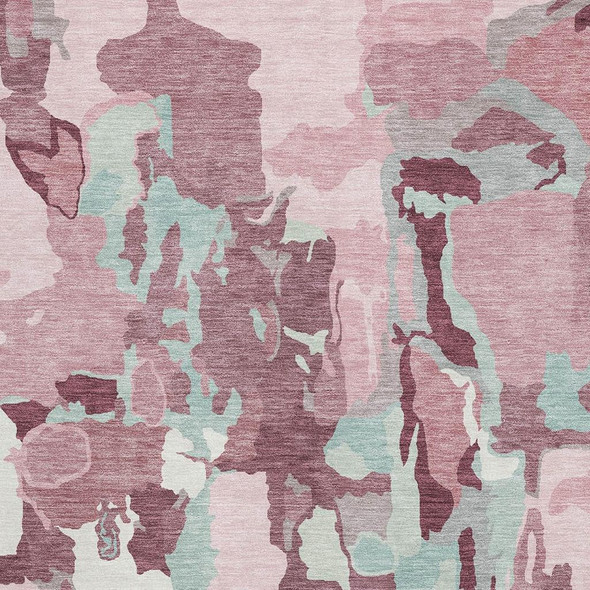 3' X 5' Pink Sky Blue And Ivory Abstract Washable Area Rug With UV Protection