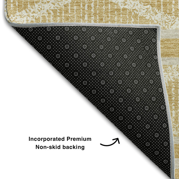9' X 12' Gold And Beige Geometric Washable Area Rug With UV Protection
