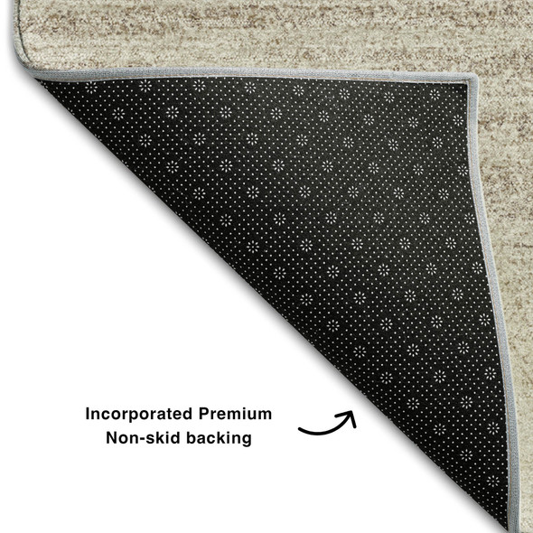3' X 5' Ivory And Beige Striped Washable Area Rug With UV Protection