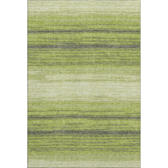 8' X 10' Lime Green Gray And Ivory Striped Washable Area Rug With UV Protection