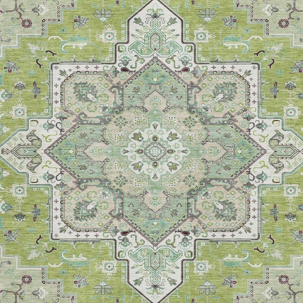 10' X 14' Green Ivory And Gray Oriental Washable Area Rug With UV Protection