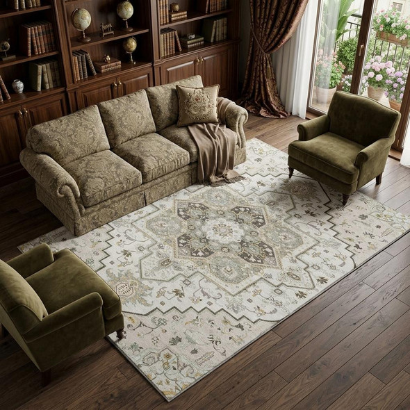 9' X 12' Ivory Gray And Beige Oriental Washable Area Rug With UV Protection